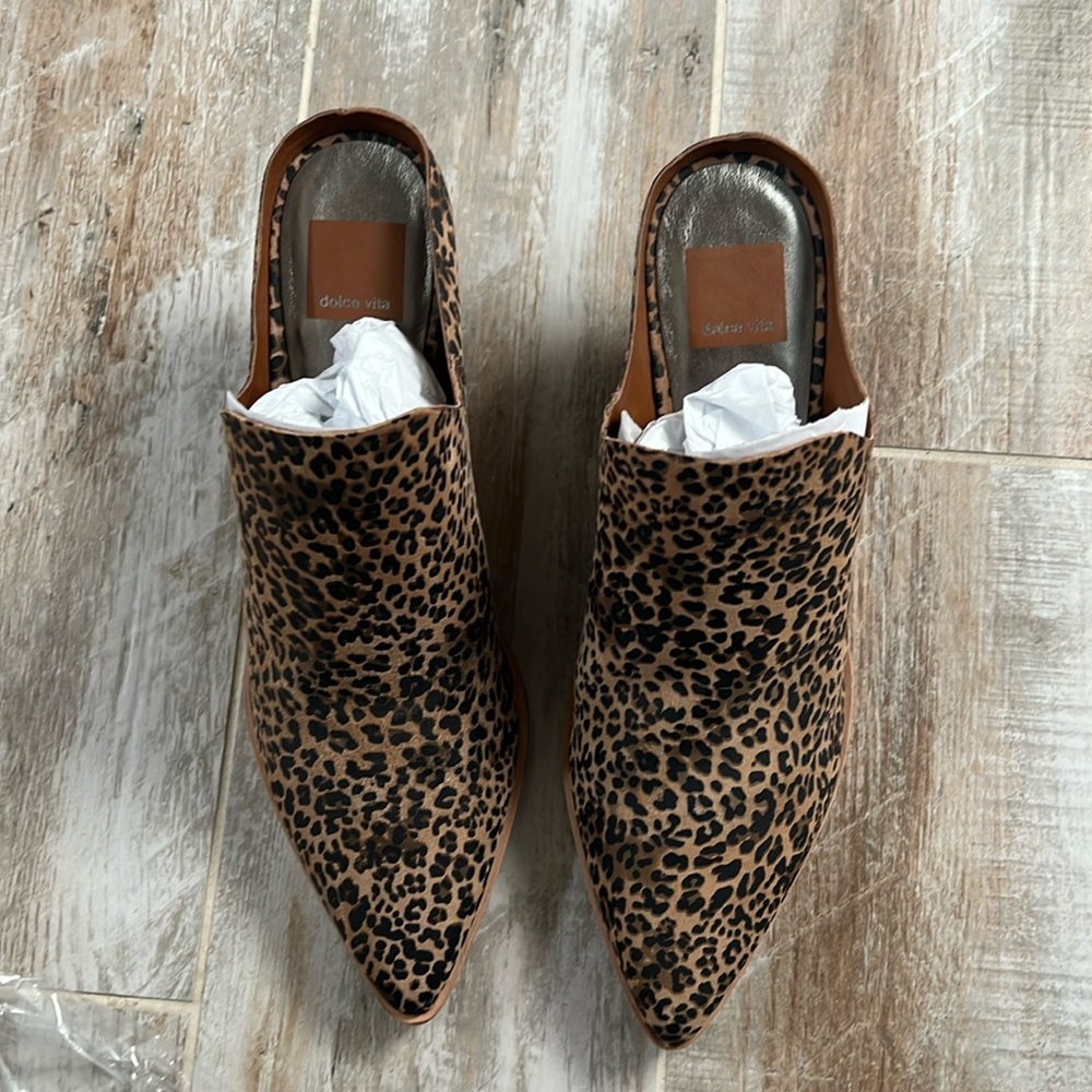 Dolce Vita Lindsy Brown Leopard Print Mules NWOT